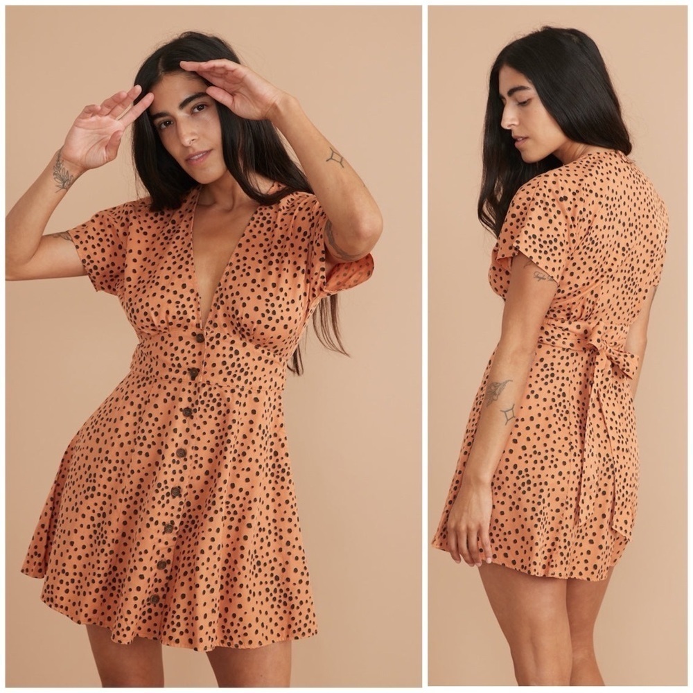 MARINE LAYER Camila Mini Dress in Abstract Cheetah Print Pockets Sz XS